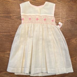 NWT ~ Beautiful Linen Hand Embroidered Smocked Girl Dress